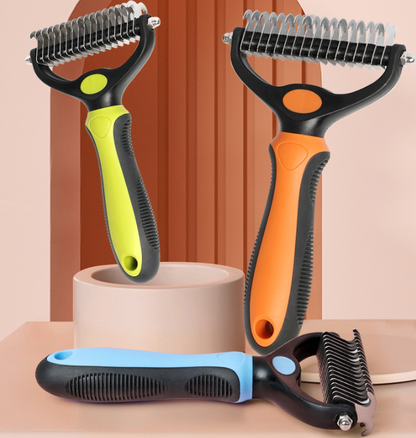 Pet Dematting Brush Double-Sided Steel Pins & Non-Slip Handle