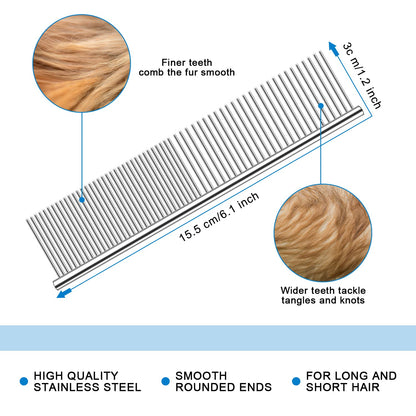 Pet Dematting Brush Double-Sided Steel Pins & Non-Slip Handle