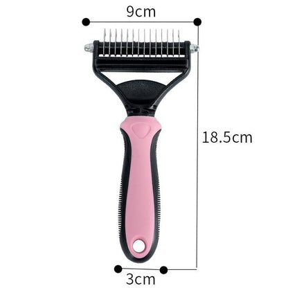 Pet Dematting Brush Double-Sided Steel Pins & Non-Slip Handle
