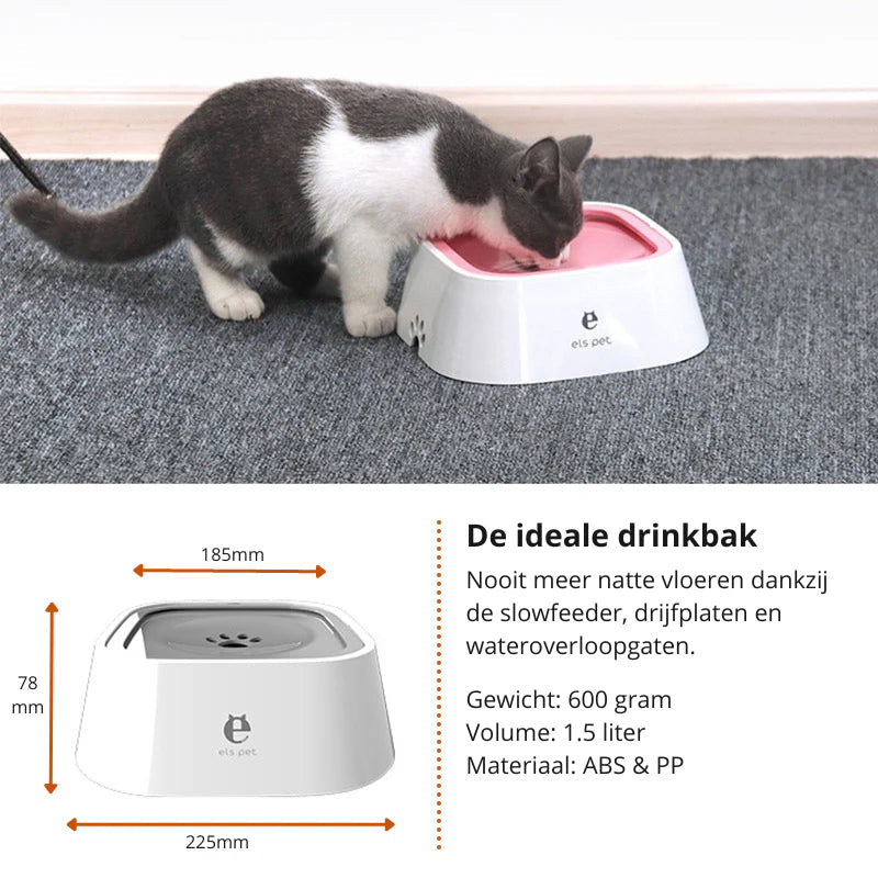 Pet Drinking Bowl Splash-Proof Removable Floating Plate 1.5L