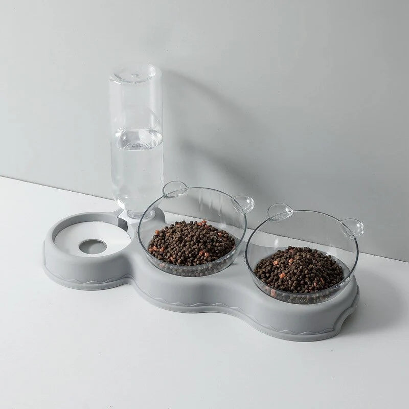 Pet Feeding Station 3-in-1 Glass Bowls & Auto Dispenser