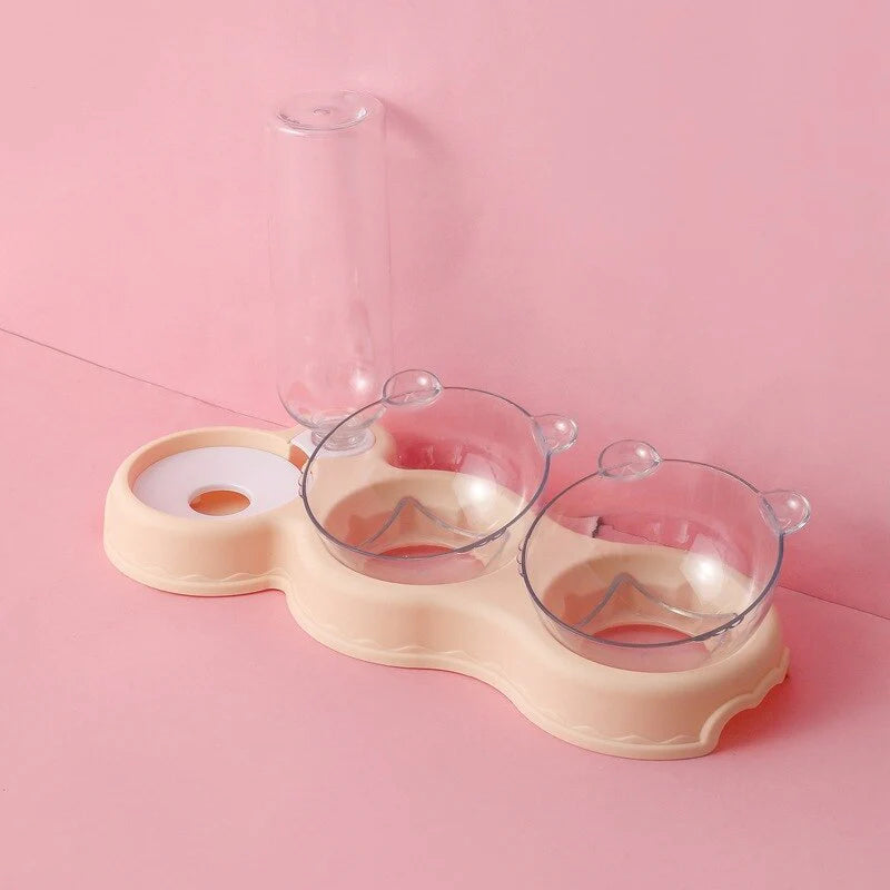Pet Feeding Station 3-in-1 Glass Bowls & Auto Dispenser