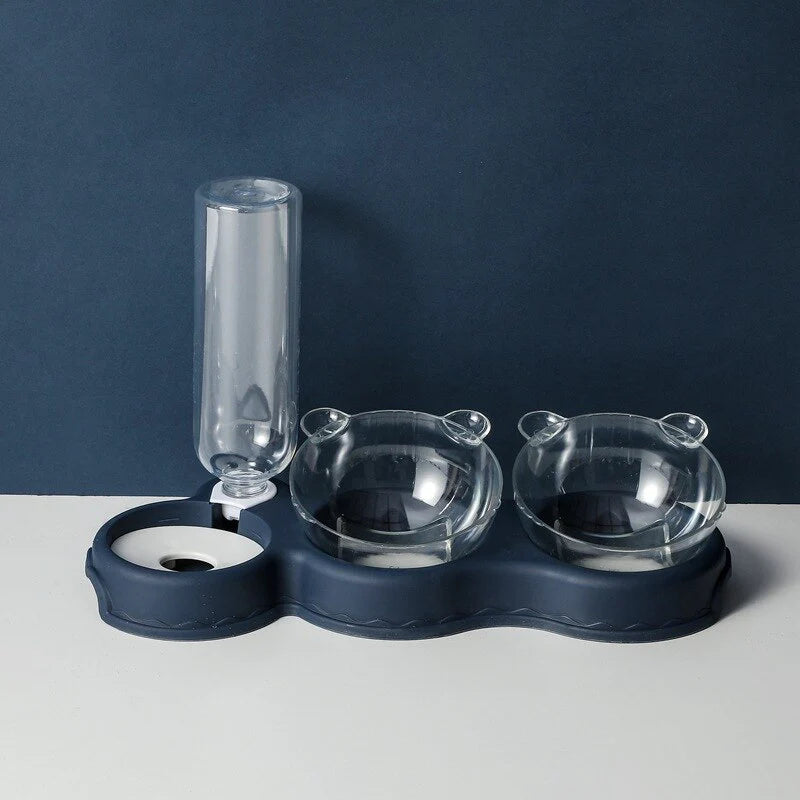Pet Feeding Station 3-in-1 Glass Bowls & Auto Dispenser