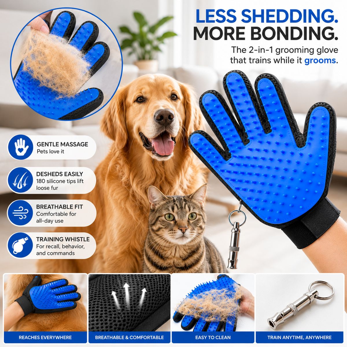 Pet Grooming Glove Five-Finger Massage 180 Silicone Nubs