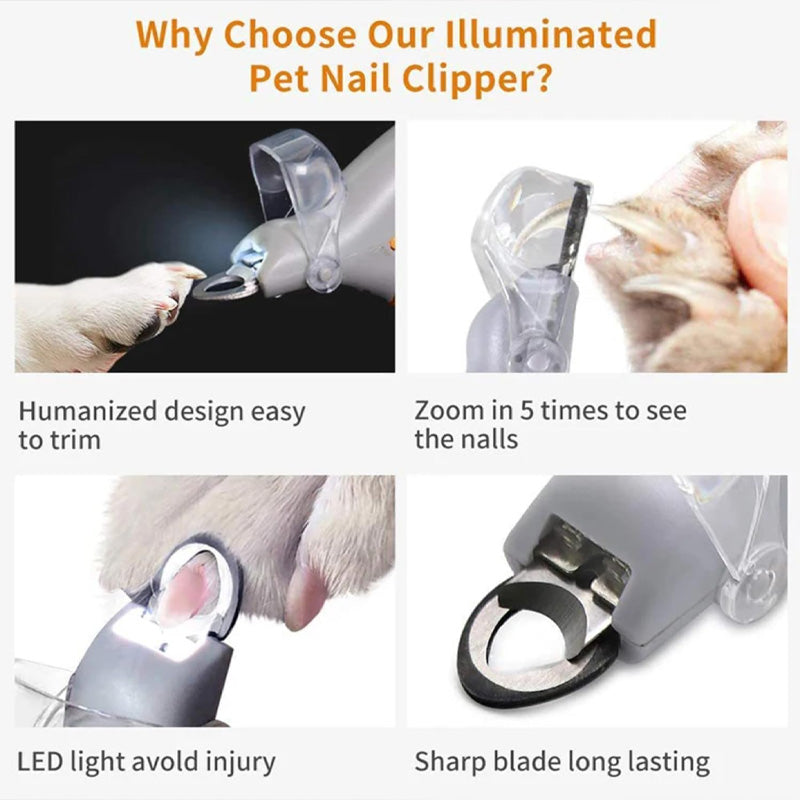 Pet Nail Clipper LED Light Replaceable Stainless Steel Blade