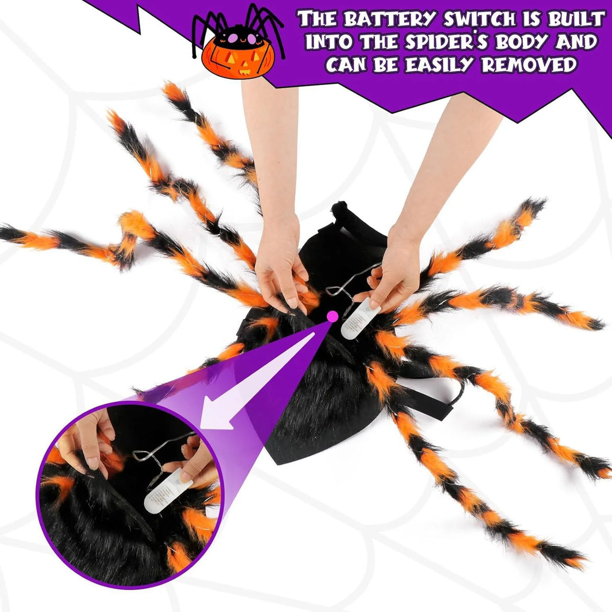 Pet Spider Costume Eight Plush Legs Adjustable Velcro