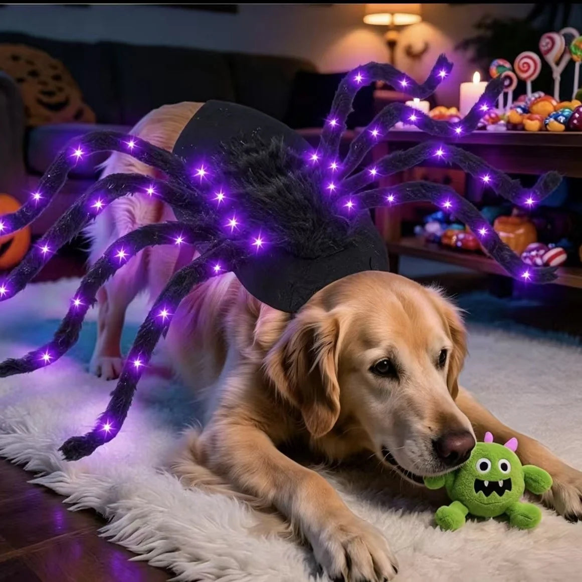 Pet Spider Costume Eight Plush Legs Adjustable Velcro