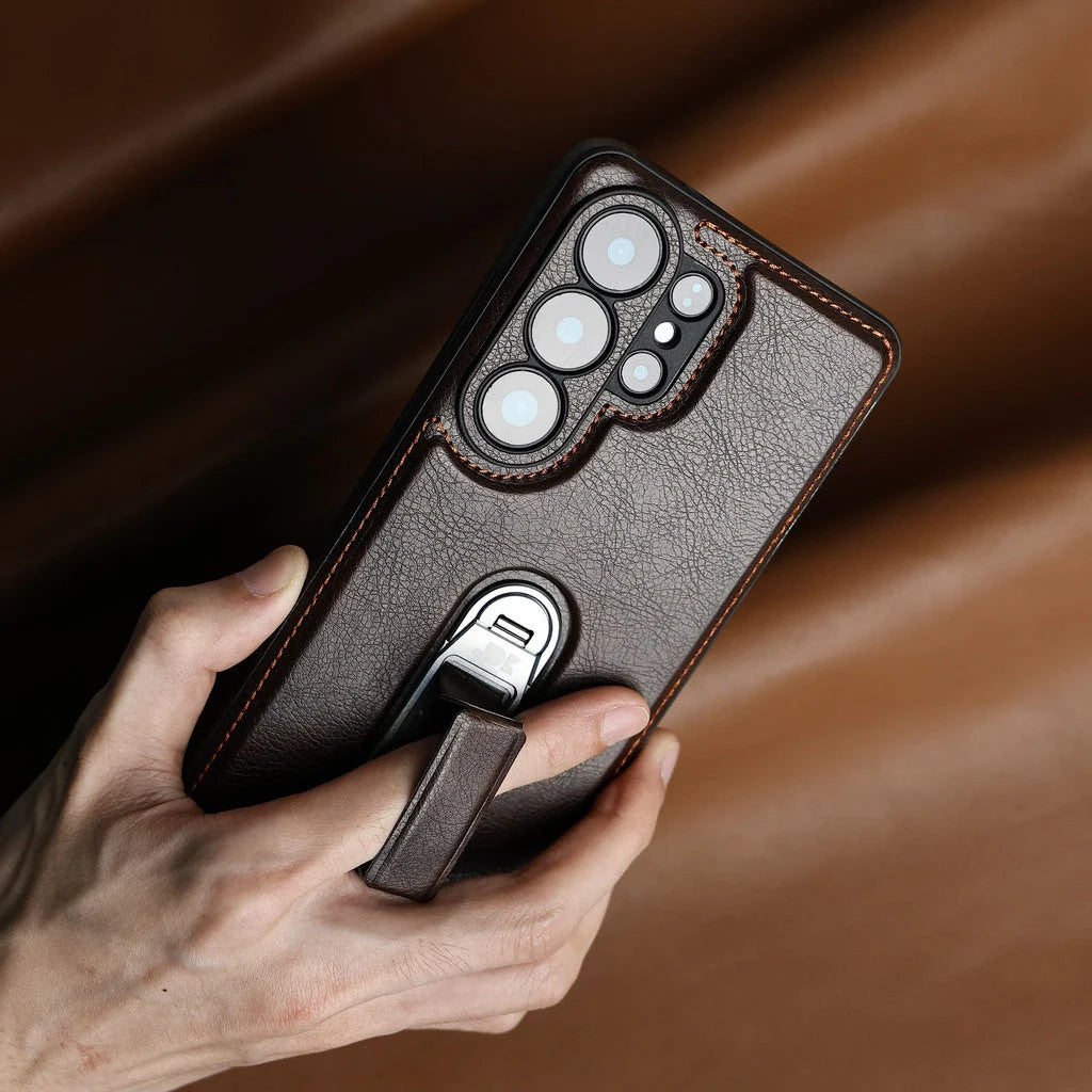 Phone Case Genuine Leather Adjustable Stand Magnetic Wireless Charging-Compatible