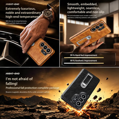 Phone Case Genuine Leather Adjustable Stand Magnetic Wireless Charging-Compatible