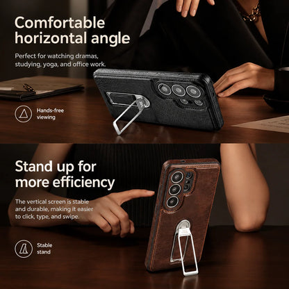 Phone Case Genuine Leather Adjustable Stand Magnetic Wireless Charging-Compatible