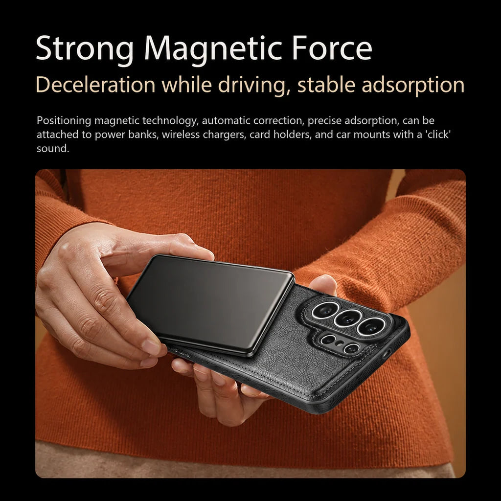 Phone Case Genuine Leather Adjustable Stand Magnetic Wireless Charging-Compatible