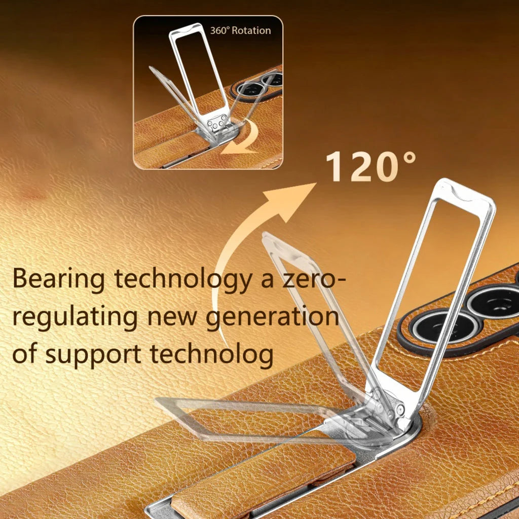 Phone Case Genuine Leather Adjustable Stand Magnetic Wireless Charging-Compatible