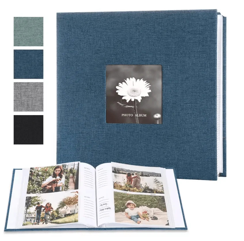 Photo Album Linen Cover Writable Interleaf Pages Acid-Free Paper