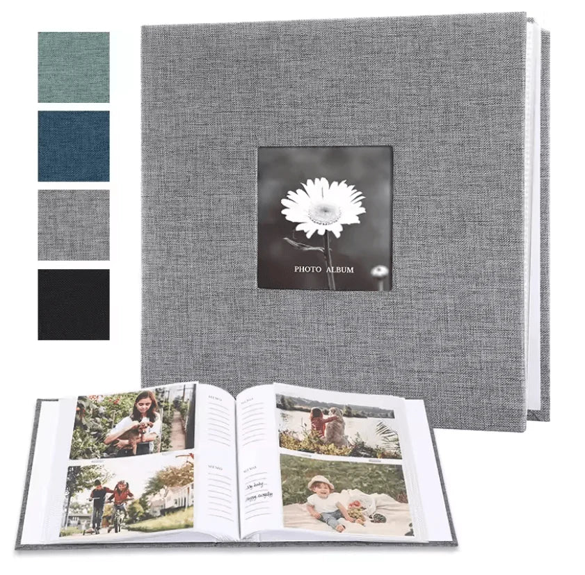 Photo Album Linen Cover Writable Interleaf Pages Acid-Free Paper