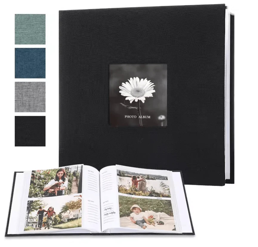 Photo Album Linen Cover Writable Interleaf Pages Acid-Free Paper