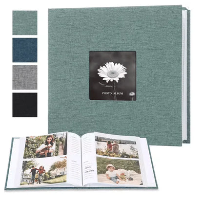 Photo Album Linen Cover Writable Interleaf Pages Acid-Free Paper