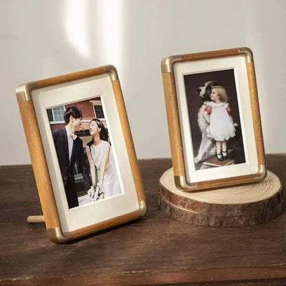 Photo Frame Solid Wood Brass Corners Freestanding