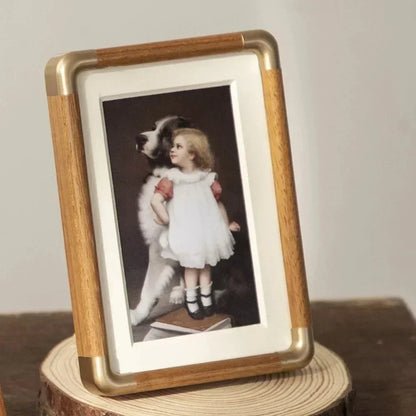 Photo Frame Solid Wood Brass Corners Freestanding