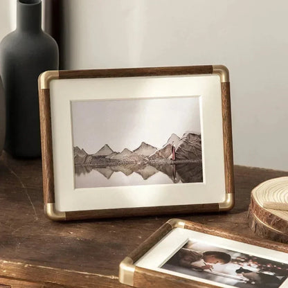Photo Frame Solid Wood Brass Corners Freestanding