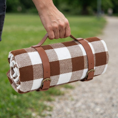 Picnic Blanket Waterproof & Padded Foldable Leather Strap