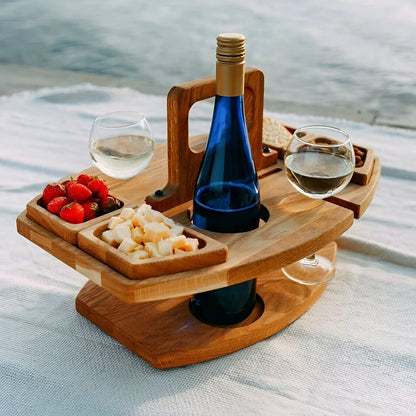 Picnic Table Foldable Wood Wine & Snack Holders