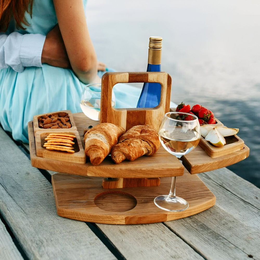 Picnic Table Foldable Wood Wine & Snack Holders