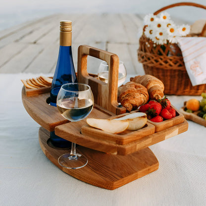 Picnic Table Foldable Wood Wine & Snack Holders