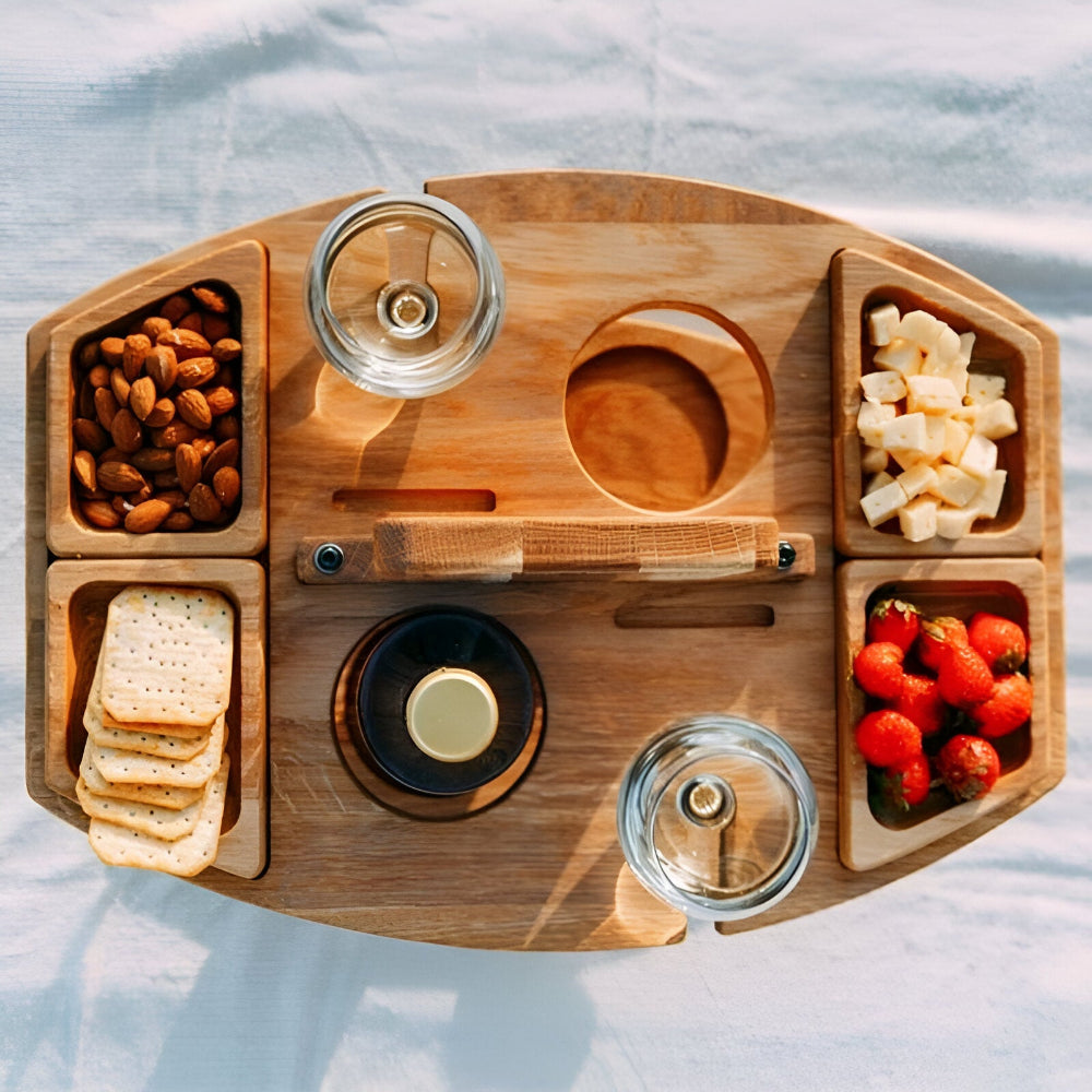Picnic Table Foldable Wood Wine & Snack Holders