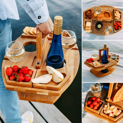 Picnic Table Foldable Wood Wine & Snack Holders