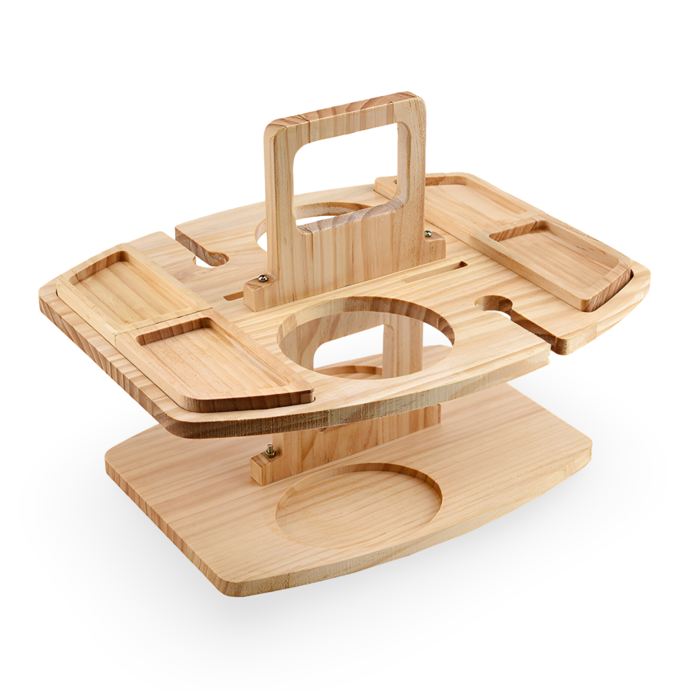 Picnic Table Foldable Wood Wine & Snack Holders