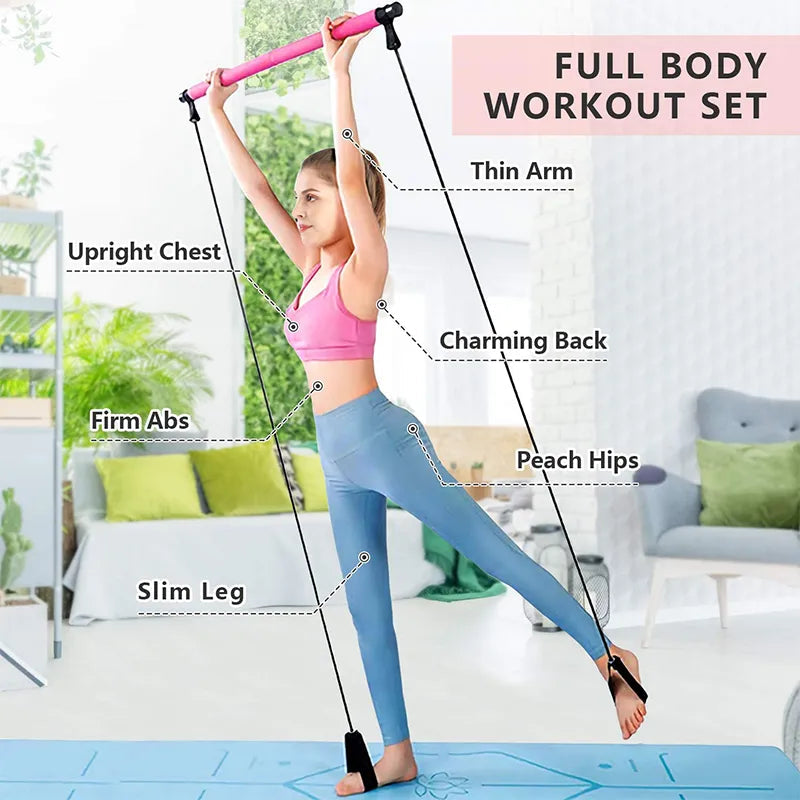 Pilates Bar Portable Integrated Resistance Bands & Foot Loops