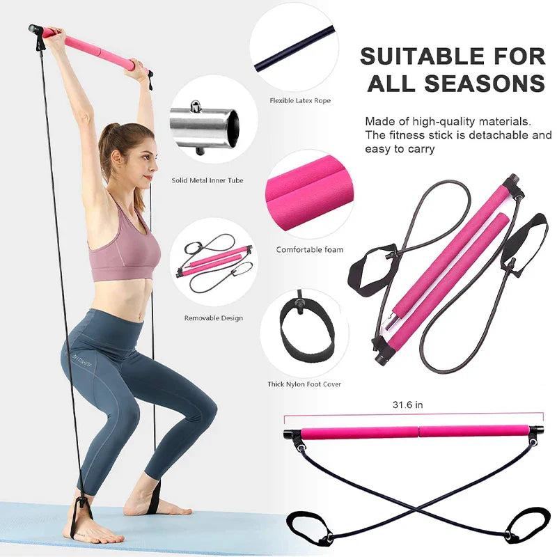 Pilates Bar Portable Integrated Resistance Bands & Foot Loops