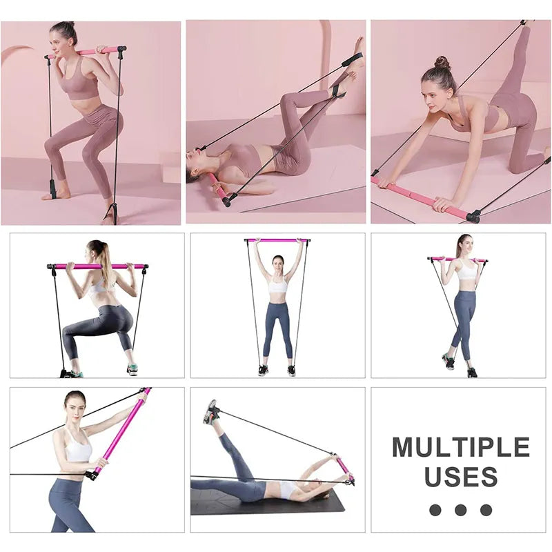 Pilates Bar Portable Integrated Resistance Bands & Foot Loops