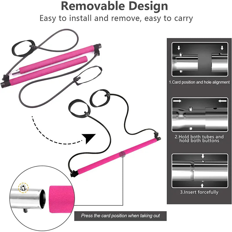 Pilates Bar Portable Integrated Resistance Bands & Foot Loops
