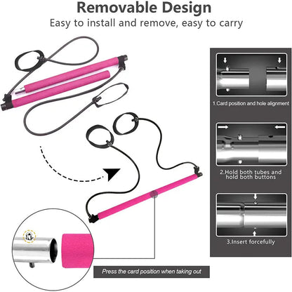 Pilates Bar Portable Integrated Resistance Bands & Foot Loops
