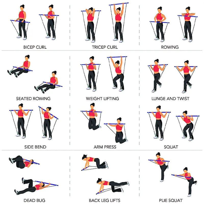 Pilates Bar Portable Integrated Resistance Bands & Foot Loops