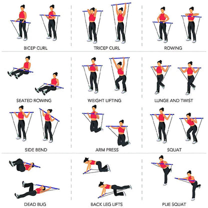 Pilates Bar Portable Integrated Resistance Bands & Foot Loops