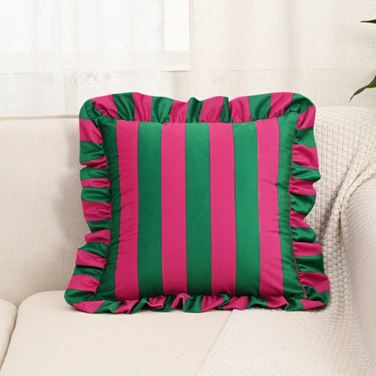 Pillow Cover Microfiber Wide Stripes Ruffled Edge