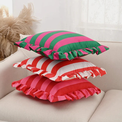 Pillow Cover Microfiber Wide Stripes Ruffled Edge