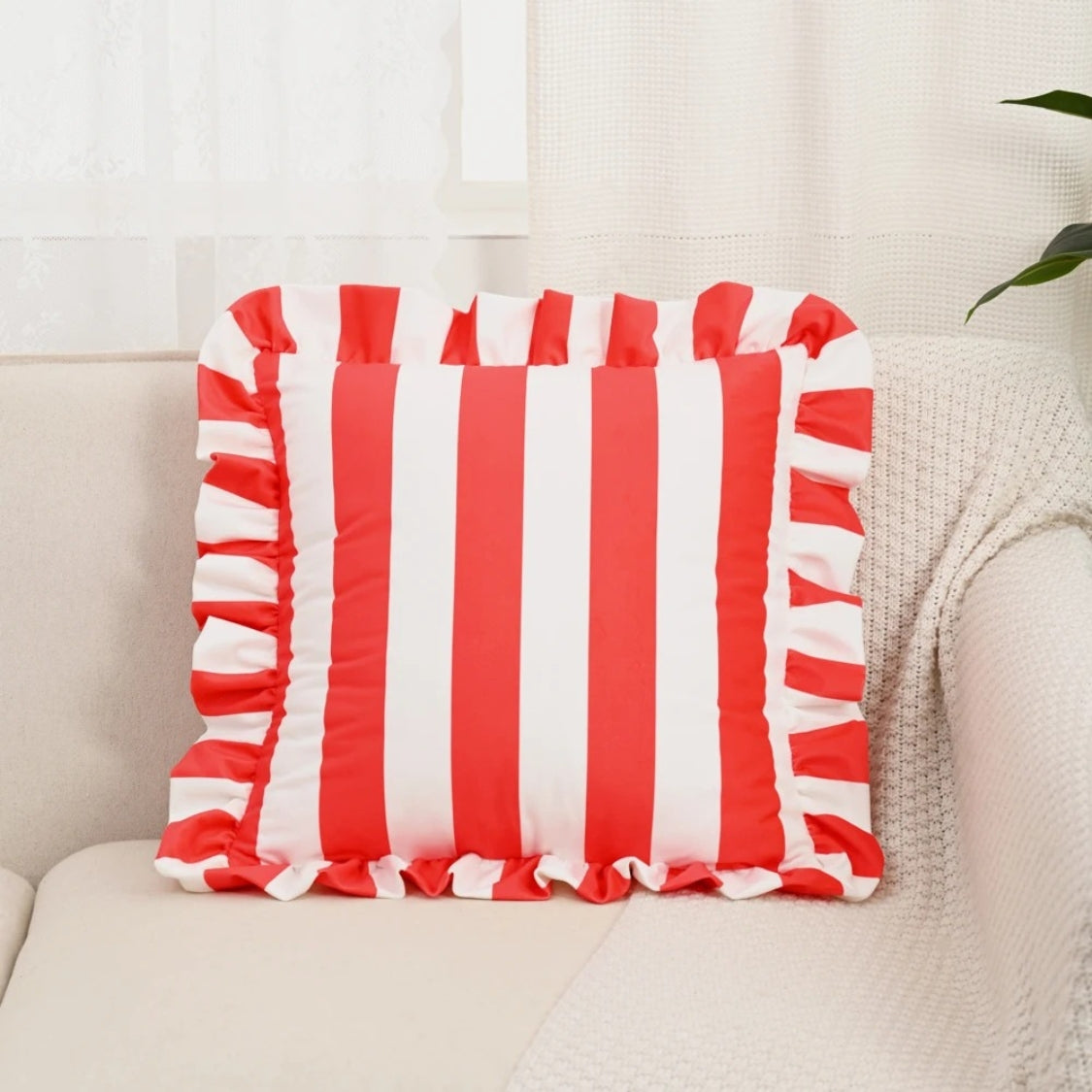 Pillow Cover Microfiber Wide Stripes Ruffled Edge