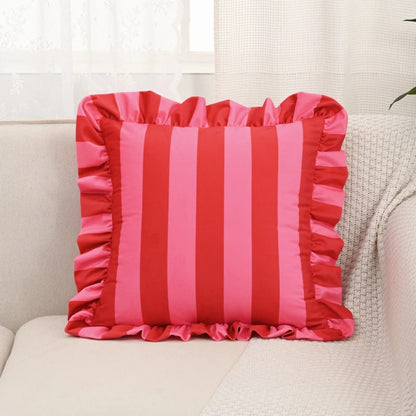 Pillow Cover Microfiber Wide Stripes Ruffled Edge