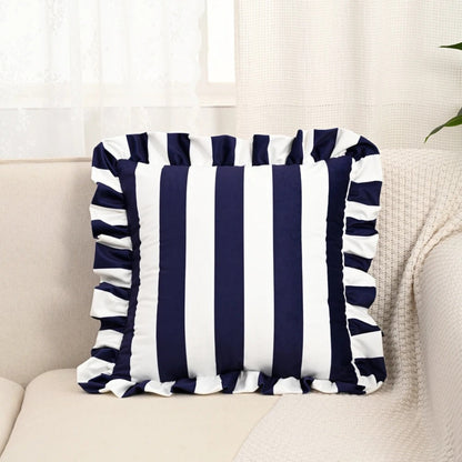 Pillow Cover Microfiber Wide Stripes Ruffled Edge