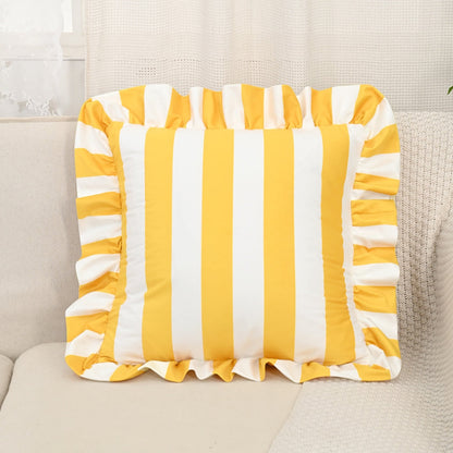 Pillow Cover Microfiber Wide Stripes Ruffled Edge