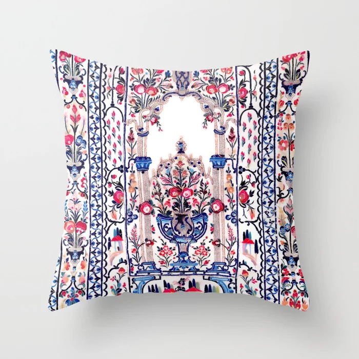 Pillow Cover Oriental Print Soft Plush Hidden Zipper