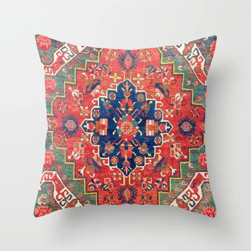 Pillow Cover Oriental Print Soft Plush Hidden Zipper