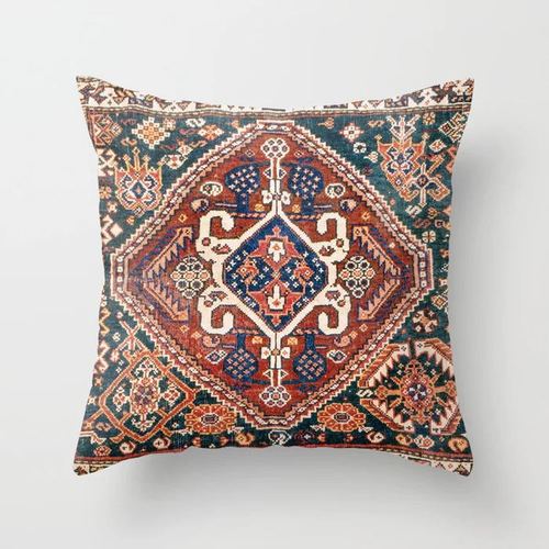 Pillow Cover Oriental Print Soft Plush Hidden Zipper
