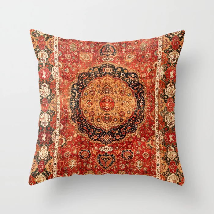 Pillow Cover Oriental Print Soft Plush Hidden Zipper