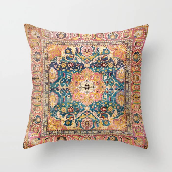 Pillow Cover Oriental Print Soft Plush Hidden Zipper