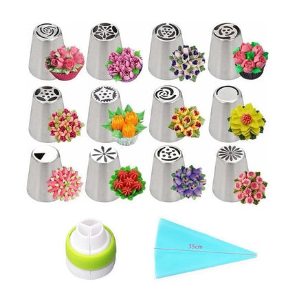 Piping Nozzle Set 12 Stainless Steel Tulip Tips Dishwasher-Safe