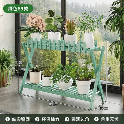Plant Shelf Two-Tier Bamboo X-Frame & Fence Panel